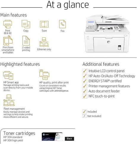 HP LaserJet Pro MFP M227fdn Monochrome All-in-One Printer with built-in Ethernet & 2-sided printing, (G3Q79A) in Saudi Arabia