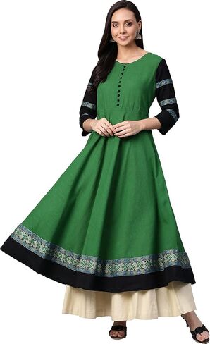 Yash Gallery Women's Cotton Slub Solid Anarkali Kurta in Kuwait
