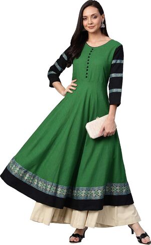 Yash Gallery Women's Cotton Slub Solid Anarkali Kurta in Kuwait