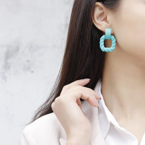 RUOFFETA Rectangle Earrings for Women, Acrylic Square Earrings Twisted Geometric Statement Earrings in Kuwait