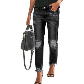 Sidefeel Women's Loose Boyfriend Jeans Stretchy Ripped Distressed Denim Pants S-2XL