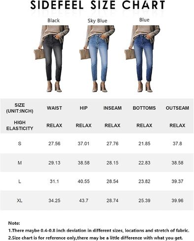 Sidefeel Women's Loose Boyfriend Jeans Stretchy Ripped Distressed Denim Pants S-2XL in Kuwait