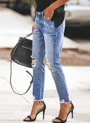 Sidefeel Women's Loose Boyfriend Jeans Stretchy Ripped Distressed Denim Pants S-2XL in Kuwait