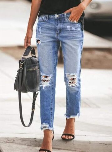 Sidefeel Women's Loose Boyfriend Jeans Stretchy Ripped Distressed Denim Pants S-2XL in Kuwait