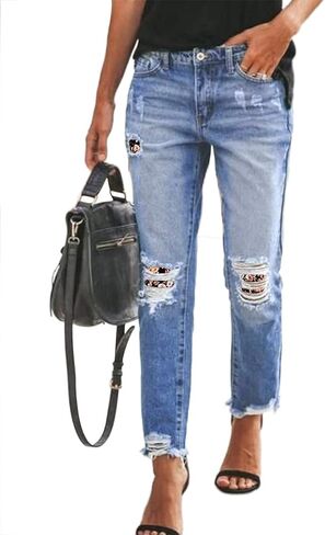 Sidefeel Women's Loose Boyfriend Jeans Stretchy Ripped Distressed Denim Pants S-2XL in Kuwait