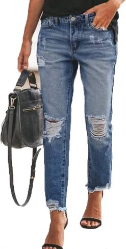 Sidefeel Women's Loose Boyfriend Jeans Stretchy Ripped Distressed Denim Pants S-2XL in Kuwait