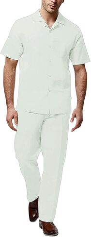 Adam Baker Men's 2-Piece (Long Pants and Short Sleeve Shirt) Linen-Cotton Blend Walking Suit Set in Saudi Arabia