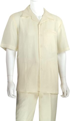 Adam Baker Men's 2-Piece (Long Pants and Short Sleeve Shirt) Linen-Cotton Blend Walking Suit Set in Saudi Arabia
