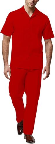Adam Baker Men's 2-Piece (Long Pants and Short Sleeve Shirt) Linen-Cotton Blend Walking Suit Set in Saudi Arabia