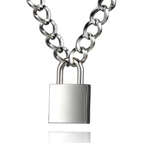 DIBOLA Padlock Necklace Stainless Steel Lock Chain for Men Women Silver 18-24 inch in Saudi Arabia