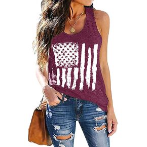 الولايات المتحدة الأمريكية العلم طباعة تانك القمم المرأة الأمريكية النجوم المشارب الوطنية تي شيرت الصيف سترة غير رسمية تيز in Kuwait