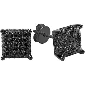 Dazzlingrock Collection 0.48 Carat (ctw) Round Black Diamond Ice Cube Mens Hip Hop Iced Stud Earrings 1/2 CT, Sterling Silver in Kuwait