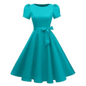 tagunop Women's Boatneck Vintage 1950s Cocktail Party Dress with Puff Sleeves