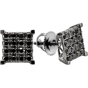 مجموعة Dazzlingrock 1.75 قيراط (ctw) أقراط رجالي على شكل مربع من الألماس الأسود الدائري، ذهبي