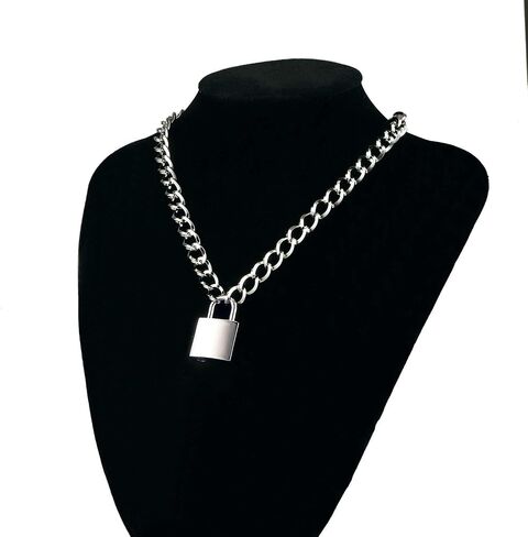 DIBOLA Padlock Necklace Stainless Steel Lock Chain for Men Women Silver 18-24 inch in Kuwait