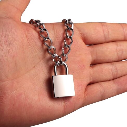 DIBOLA Padlock Necklace Stainless Steel Lock Chain for Men Women Silver 18-24 inch in Kuwait