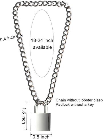 DIBOLA Padlock Necklace Stainless Steel Lock Chain for Men Women Silver 18-24 inch in Kuwait