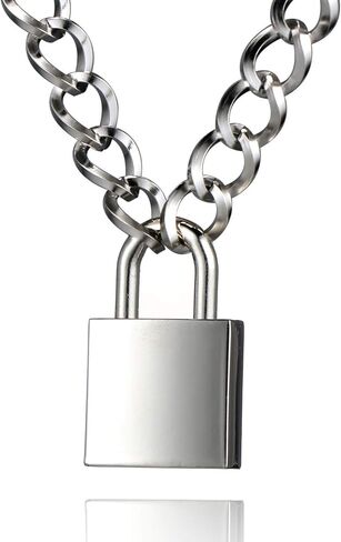 DIBOLA Padlock Necklace Stainless Steel Lock Chain for Men Women Silver 18-24 inch in Kuwait