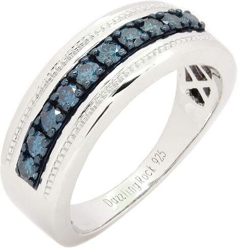 مجموعة Dazzlingrock 0.65 قيراط (ctw) خاتم دائري من الماس الأزرق للرجال لذكرى الزفاف، فضة إسترلينية in Kuwait