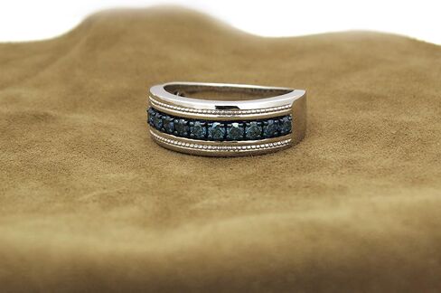 مجموعة Dazzlingrock 0.65 قيراط (ctw) خاتم دائري من الماس الأزرق للرجال لذكرى الزفاف، فضة إسترلينية in Kuwait