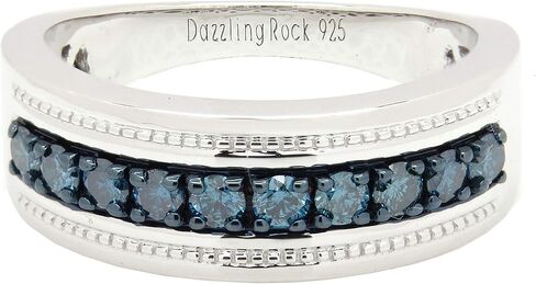مجموعة Dazzlingrock 0.65 قيراط (ctw) خاتم دائري من الماس الأزرق للرجال لذكرى الزفاف، فضة إسترلينية in Kuwait