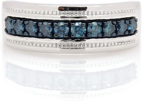 مجموعة Dazzlingrock 0.65 قيراط (ctw) خاتم دائري من الماس الأزرق للرجال لذكرى الزفاف، فضة إسترلينية in Kuwait