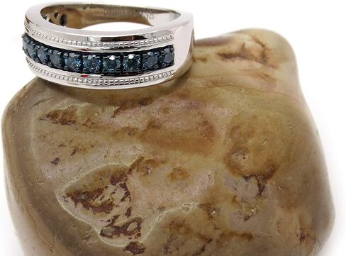 مجموعة Dazzlingrock 0.65 قيراط (ctw) خاتم دائري من الماس الأزرق للرجال لذكرى الزفاف، فضة إسترلينية in Kuwait