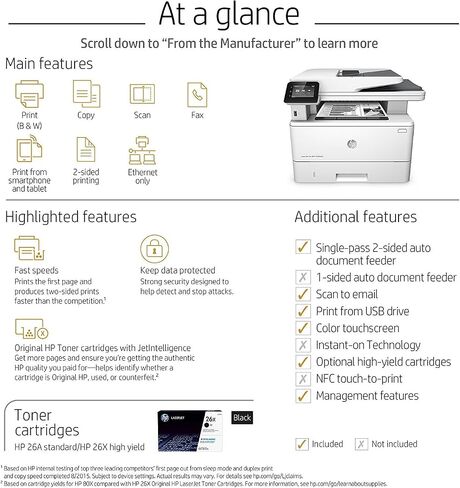 HP LaserJet Pro M426fdn All-in-One Laser Printer with Built-in Ethernet & Double-Sided Printing, Amazon Dash replenishment ready (F6W14A) in Saudi Arabia
