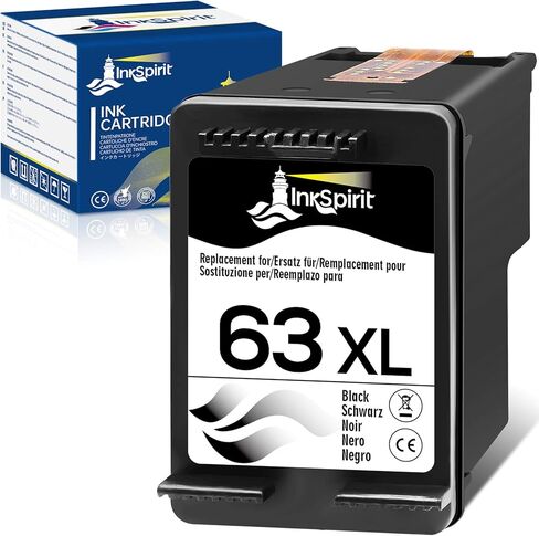 خرطوشة حبر سوداء معاد تصنيعها من InkSpirit 63 XLarge ل HP 63XL ل Envy 4520 3634 OfficeJet 3830 5252 4650 5258 4655 4652 5255 DeskJet 3636 111 3630 1112 3630 36363630 7 363367 بطابعة واحدة (عبوتان) in Kuwait