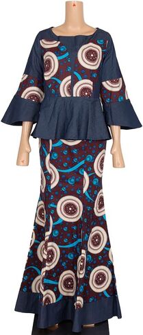 Women African Print Ankara Dresses Bazin Riche Ruffle Sleeve Dress Womens Skirt Set in Saudi Arabia