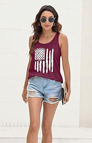 الولايات المتحدة الأمريكية العلم طباعة تانك القمم المرأة الأمريكية النجوم المشارب الوطنية تي شيرت الصيف سترة غير رسمية تيز in Kuwait
