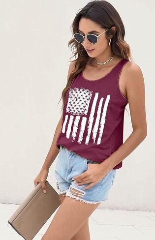 الولايات المتحدة الأمريكية العلم طباعة تانك القمم المرأة الأمريكية النجوم المشارب الوطنية تي شيرت الصيف سترة غير رسمية تيز in Kuwait