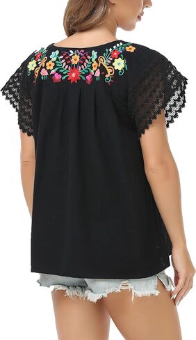 YZXDORWJ Women's Embroidered Mexican Peasant Blouse Mexico Summer Shirt Short Sleeve in Kuwait