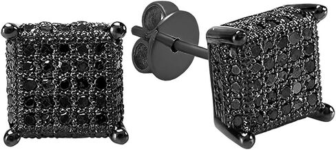 Dazzlingrock Collection 0.48 Carat (ctw) Round Black Diamond Ice Cube Mens Hip Hop Iced Stud Earrings 1/2 CT, Sterling Silver in Kuwait
