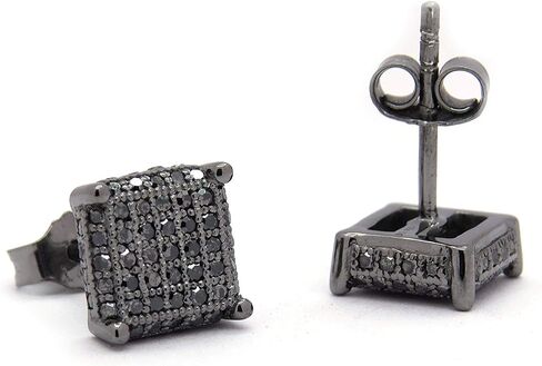 Dazzlingrock Collection 0.48 Carat (ctw) Round Black Diamond Ice Cube Mens Hip Hop Iced Stud Earrings 1/2 CT, Sterling Silver in Kuwait