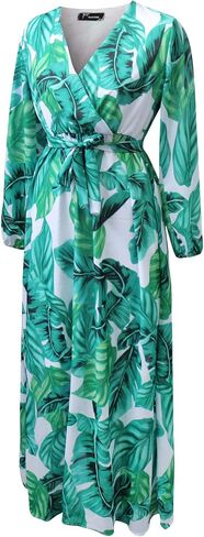 Nhicdns Women's V Neck Floral Maxi Dresses Long Sleeves Casual Bohemian Loose Dress Plus Size in Saudi Arabia