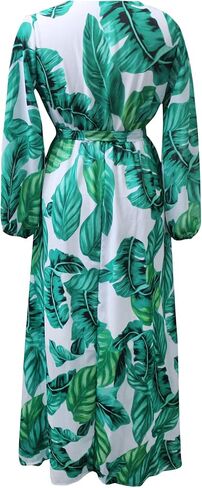 Nhicdns Women's V Neck Floral Maxi Dresses Long Sleeves Casual Bohemian Loose Dress Plus Size in Saudi Arabia