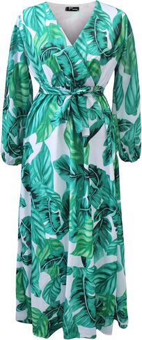 Nhicdns Women's V Neck Floral Maxi Dresses Long Sleeves Casual Bohemian Loose Dress Plus Size in Saudi Arabia