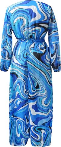 Nhicdns Women's V Neck Floral Maxi Dresses Long Sleeves Casual Bohemian Loose Dress Plus Size in Saudi Arabia