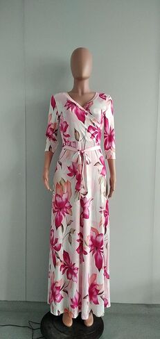 فستان نسائي طويل من Nhicdns برقبة على شكل V وأكمام طويلة كاجوال بوهيمي فضفاض مقاس كبير in Kuwait