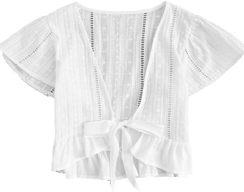 Floerns Women's Summer Plunging V Neck Knot High Low Hem Crop Top in Saudi Arabia