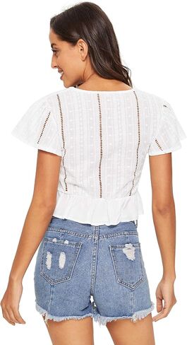 Floerns Women's Summer Plunging V Neck Knot High Low Hem Crop Top in Saudi Arabia