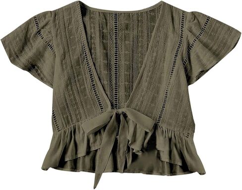Floerns Women's Summer Plunging V Neck Knot High Low Hem Crop Top in Saudi Arabia