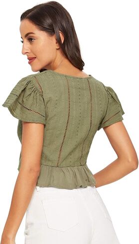 Floerns Women's Summer Plunging V Neck Knot High Low Hem Crop Top in Saudi Arabia