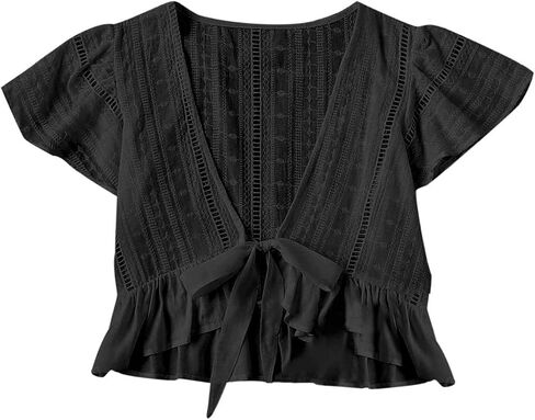 Floerns Women's Summer Plunging V Neck Knot High Low Hem Crop Top in Saudi Arabia