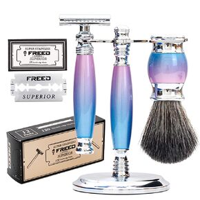 FREED Premium Mens Shaving Set,Luxury Double Edge Razor,Aluminum alloy handle with a matte black texture,120 Japanese 6cr13 Stainless Steel Blades,It's the best gift for men,fathers,or birthdays