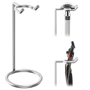 Linkidea Safety Razor Holder Stand, Shaving Brush Stand Deluxe Men's Stainless Steel Travel Shave Razor Holder - 4.7" (Silver 12cm)