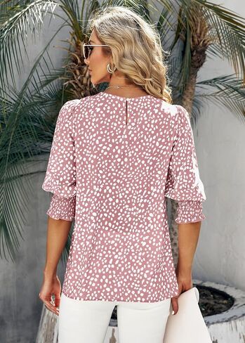 Teurkia Women's Polka Dot 3/4 Sleeve Blouse Tops Ladies Casual Office Work Crew Neck T-Shirt in Saudi Arabia