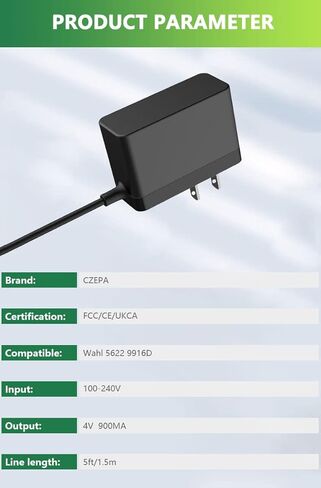 شاحن Czepa 4V متوافق مع ماكينة الحلاقة الكهربائية Wahl Trimmer 9818 9818L 9880L 9888L 9865 9854 9854L AC DC سلك محول التيار الكهربائي P/N S003HU0420060 in Kuwait