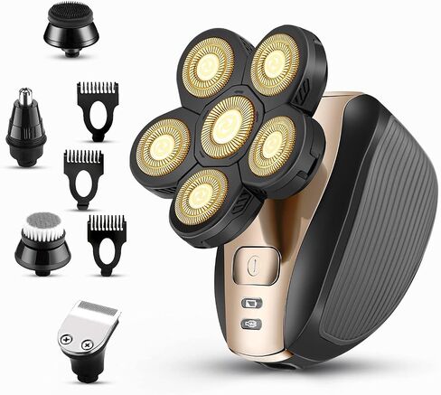 Head Shavers for Men Upgraded 5 in 1 Multifunctional Bald Head Shaver Grooming Kit Cordless Electric Razor for Men Rotary Mens Head Razor Rechargeable Razors for Bald Man Waterproof (Blue) in Saudi Arabia